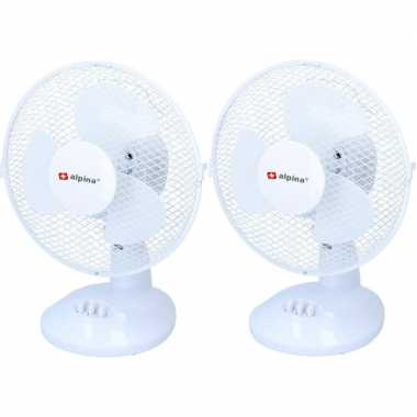 2x tafel / bureau ventilatoren wit 23 cm