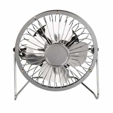 Kleine bureau ventilator zilver 15 cm met usb aansluiting