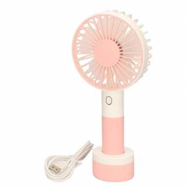 Roze draagbare usb hand ventilator met 3 snelheden