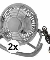 2x mini bureau ventilator usb grijs