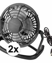 2x mini bureau ventilator usb zwart