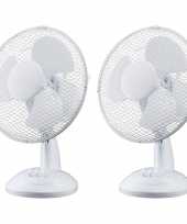 2x stuks witte tafel bureau ventilators 23 cm