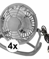 4x mini bureau ventilator usb grijs