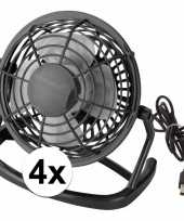 4x mini bureau ventilator usb zwart