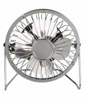 Kleine bureau ventilator zilver 15 cm met usb aansluiting