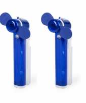 Set van 2x stuks blauwe hand ventilators met water verdamper 16 cm